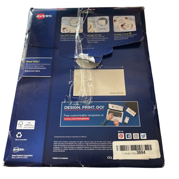 Avery Clean Edge Printable Business Cards Sure Feed Technology  2x3.5" 200 cards - Picture 5 of 5